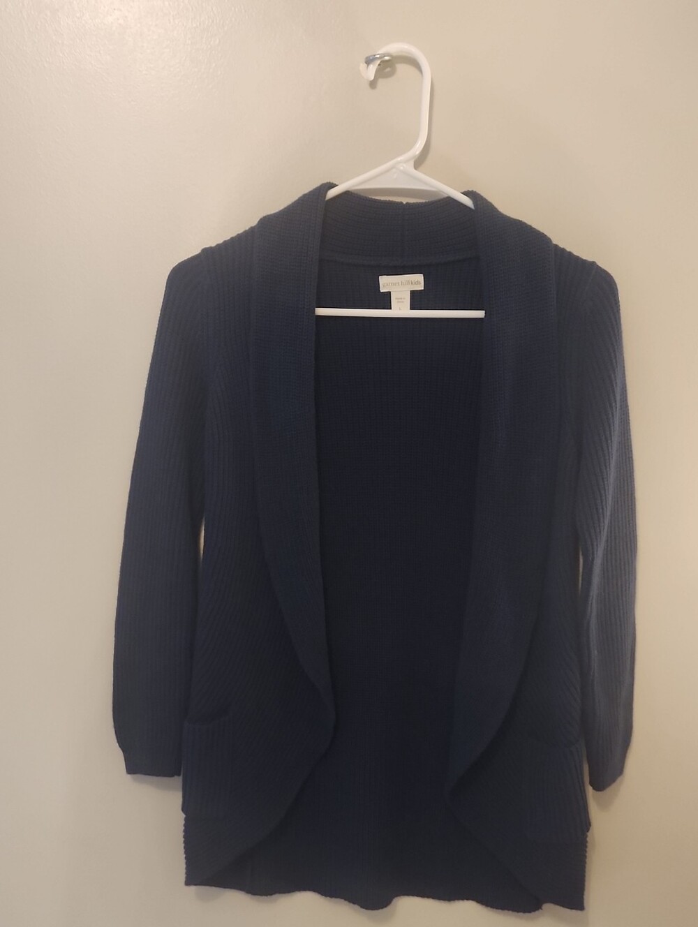 Children's Navy Shawl Collar Knit Cardigan